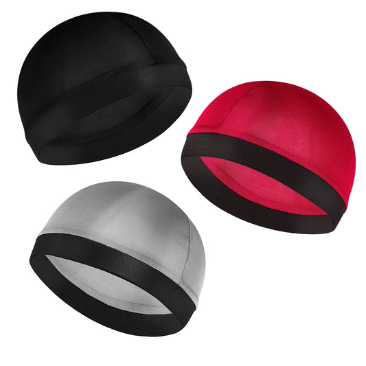 Sibba 3 Pieces Unisex Satin Silky Wave Caps 360 540 720 Wave Elastic Band Silky Durag Headwear Stockings Wig Beanie Cap Soft Breathable Skullies Beanies Cap for Sleeping Shower (Red)