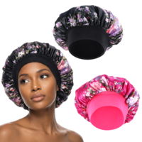 Sibba 2 Pack Silk Bonnet for Women Satin Bonnet for Sleeping, Large Bonnets Double Layer Satin Lined Hair Bonnets with Elastic Soft Band Waterproof Shower & Sleep Hair Protector for Curly Hairs
