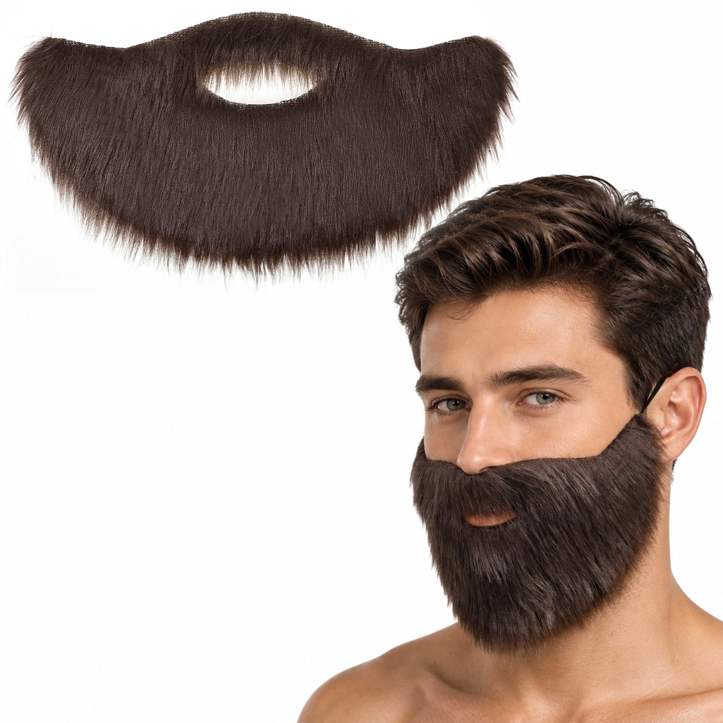 Hadnves Fake Beard Brown Moustache with Elastic Band Halloween Facial Hair