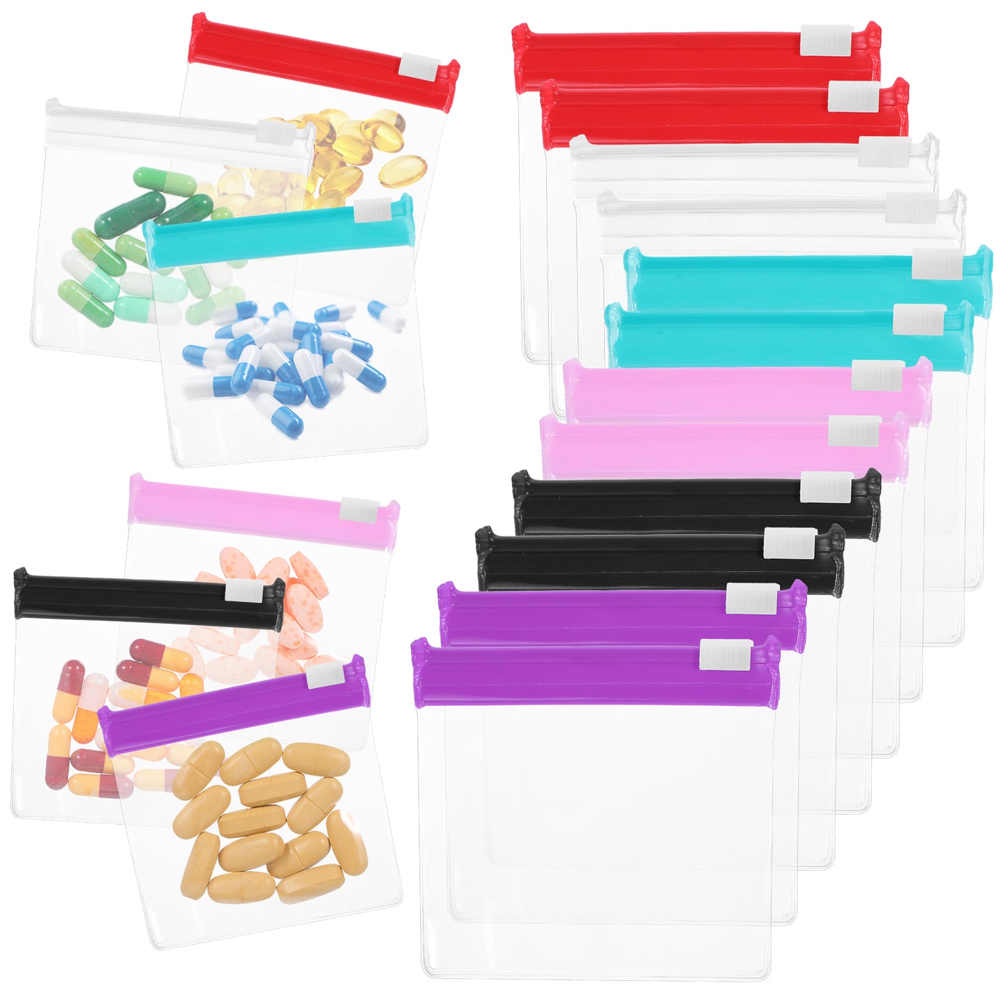 12 Pcs Zippered Pill Pouch Reusable Mini Seal Storage Bags Slide Lock Portable Medicine Baggies Self-Sealing Travel Plastic Case for Small Items Organizing Home Office