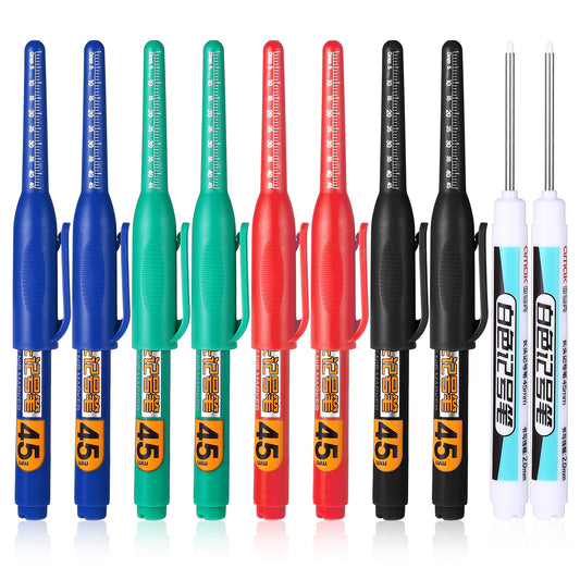 5Pcs Deep Reach Markers Long Nib Nose Waterproof Marker Multi-Purpose Deep Hole Marker Pens 45mm Reach Permanent Pens Colorful Carpenter Ink Pen for Builder Construction Bathroom Decoration (10)