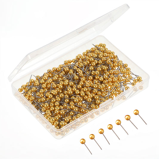 Dimeho 500 Pcs Map Tacks 1/8 Inch Push Pins Small Round Head Marking Pins Beads Decorative Push Pins Map Thumb Tacks(Gold)
