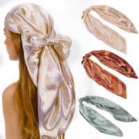 Hadnves 3Pcs Head Scarf for Women 35 Inch Satin Silk Like Hair Scarf Square Neck Scarves Bandana Hair Wraps Scarves for Sleeping and Styling