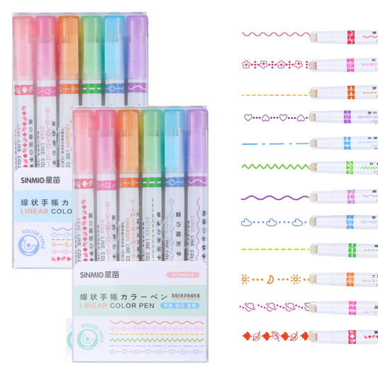 COMNICO 12pcs Magics Border Pen Paper Magics Border Stamp Pens Magicborder Pen Colorful PenRoller for Drawing Note Taking Effortless Decorative Lines