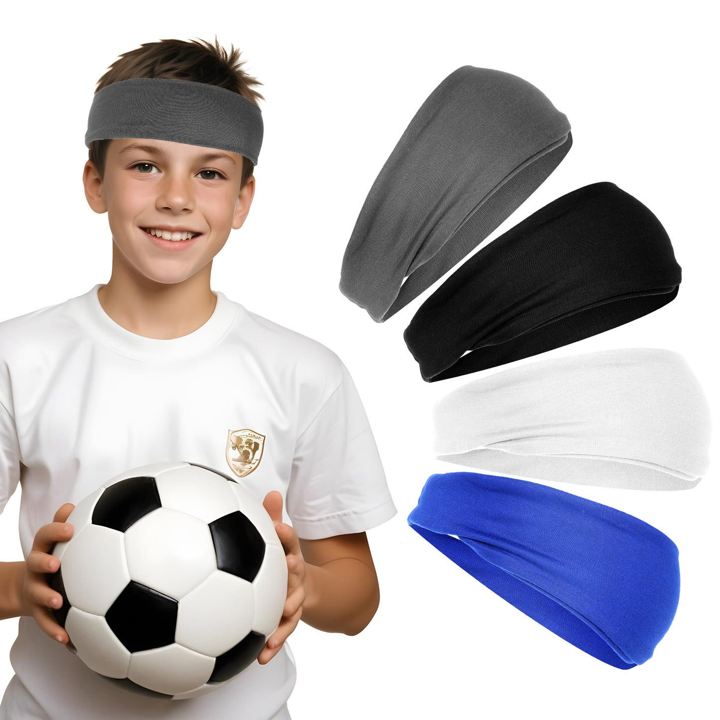 4Pcs Kids Sports Headbands Athletic Sweatbands Headband Wicking Elastic Hairband Soccer Headbands Sweat Absorbing Football Headband Breathable Sweat Wicking Headband for Girls Boys