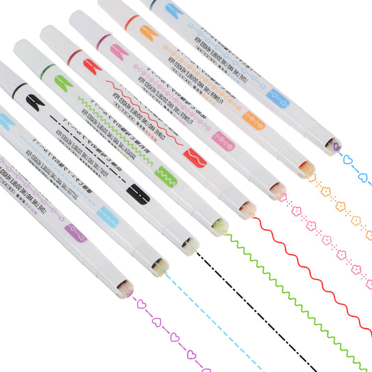 Sibba 8 Pcs Border Pen Colored Curve Highlighter Pens, Magics Border Stamp Pen Dual Tip Pens with Different Curves Rolling Stamp Marker for Drawing, Journaling, Note Taking, Scrapbooking, Crafting