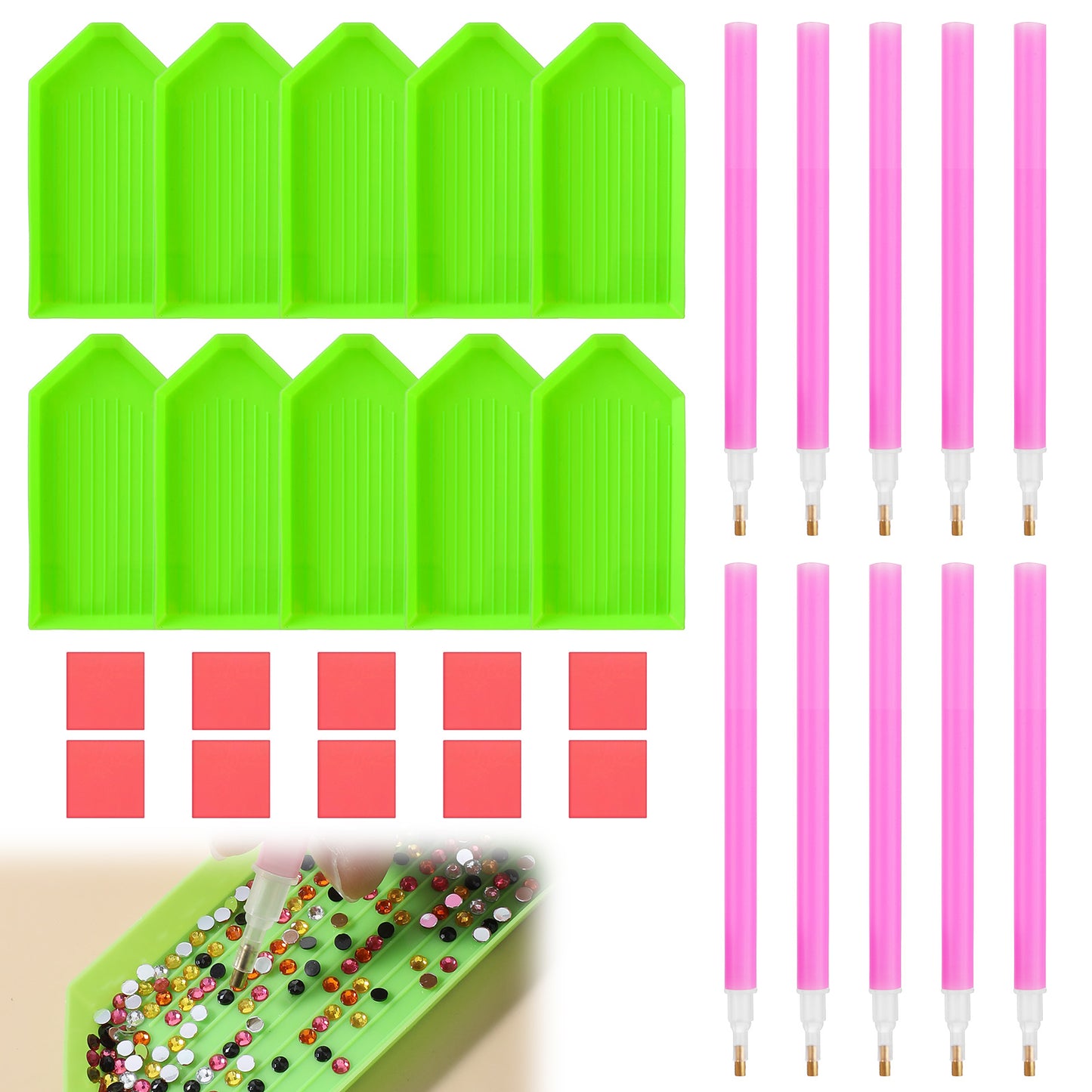 YUXIANLB 30pcs Diamond Art Painting Tools and Accessories Kits, Includes 10 Diamond Art Painting Pens(Pink) 10 Diamonds Pens Trays(Green) Glue Clay for DIY & Crafts