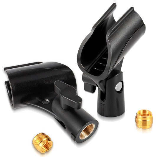 Wanmu 2Pcs Microphone Holder for Mic Stand, Universal Adjustable Microphone Clip with 5/8" Male to 3/8" Female Screw Adapter, Microphone Accessories