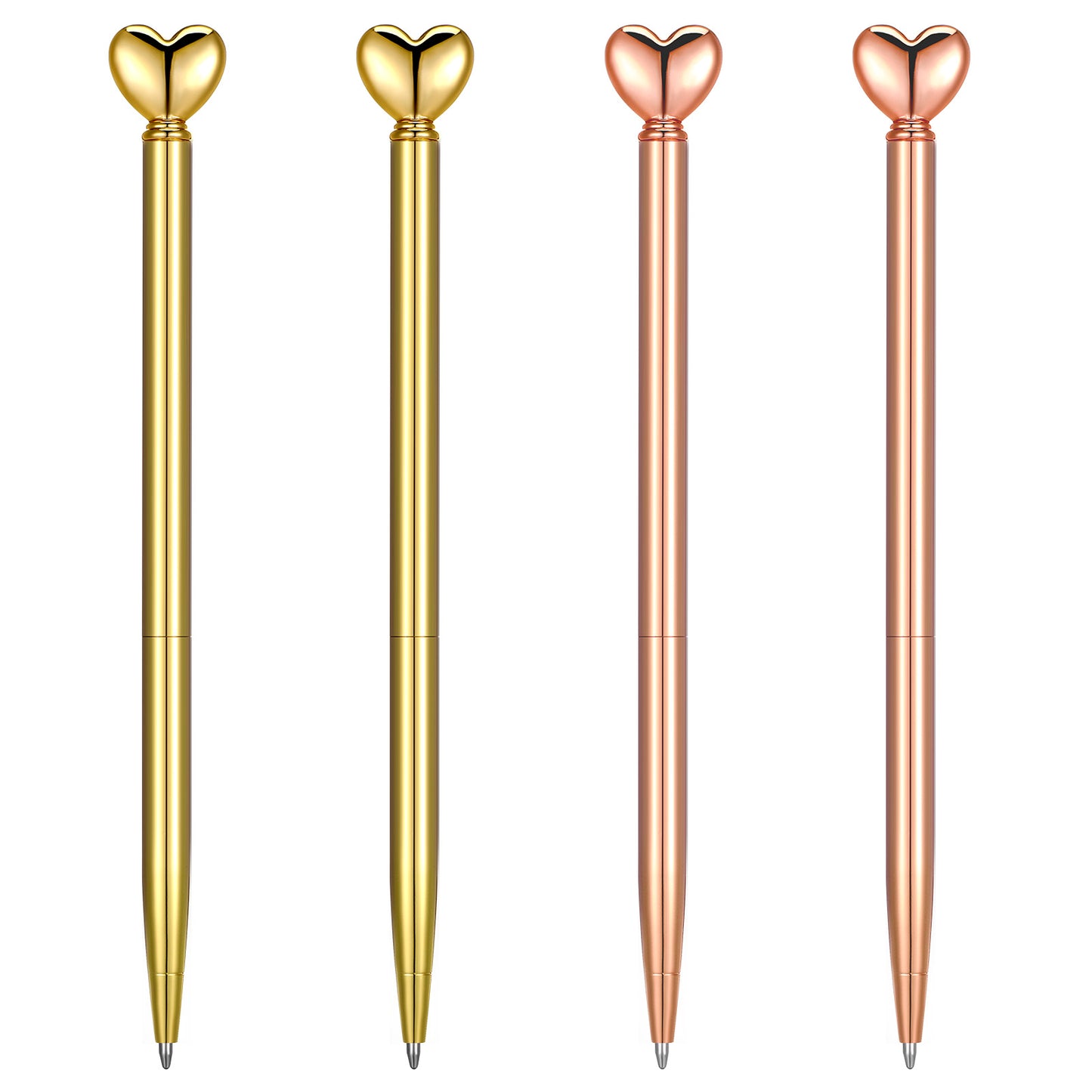 4 Pieces Heart Shaped Ballpoint Pen, Retractable Metal Decorative Pens, 1.0 mm Black Ink Ballpoint Pens Bulk, Cute Pen Gifts for Women School Office Wedding Bridal Shower Baby Shower (Gold&Rose Gold)