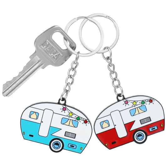 Wanmu 2Pcs Camper Keychain, Happy Camper Keyring, Cool Gifts for RV Owners, Camping Gifts for Couples Camping Accessories