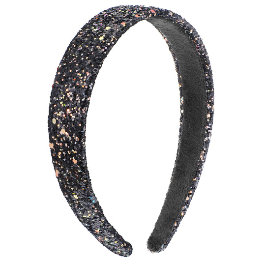 Sibba Glitter Headbands for Girls, Gold Hair Band, Hair Accessories for Little Girl, Sparkly Wide Yellow Headband for Kids, Cute Toddler Headbands for Christmas, Birthday, and Everyday Wear(Black)