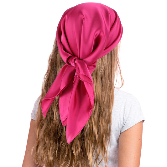 COMNICO Head Scarf Satin Hair Scarf for Women Neck Scarfs Square Like Silk Bandana Hair Wraps Scarf for Sleeping (27.5 Inch)(Pink)