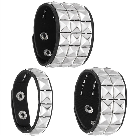 Wanmu 3 Pcs Punk Rock Leather Studded Bracelets for Men Women, Gothic Spike Cuff Bracelet Set for 80s 90s Emo Goth Jewelry Costume Accessories for Rocker Outfits