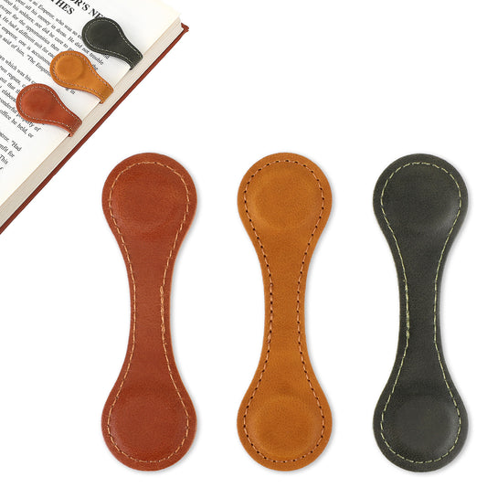 Dimeho 3 Pcs Leather Magnet Bookmark Retro Book Marker Clip Vintage Book Page Markup Holder Handmade Reading Accessories for Women Men Bookworm Book Lovers Reader Writer Gift(Green, Yellow, Brown)