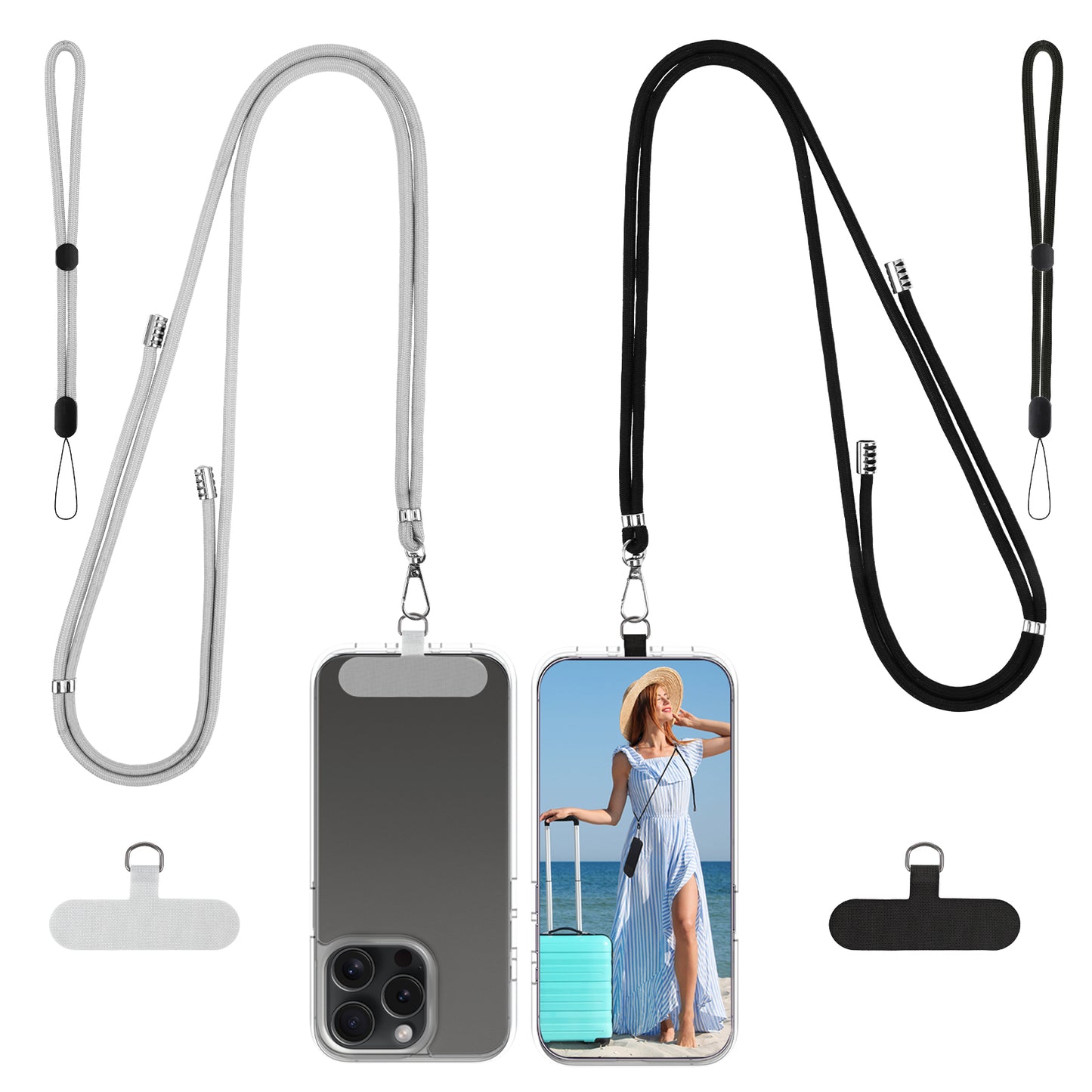Wanmu 4 Pack Phone Lanyard-4× Adjustable Crossbody Neck Strap, 4× Phone Patches, Universal Cell Phone Multifuctional Patch Lanyards, Phone Wrist Strap Compatible with Most Smartphones (Black Gray)