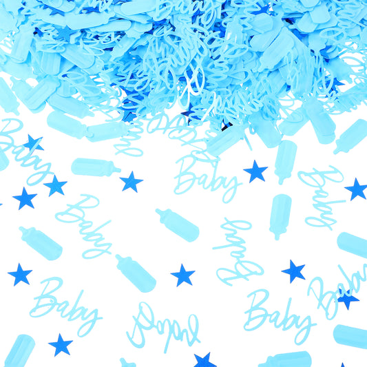2000PCS Baby Shower Confetti Gender Reveal Party Supplies Blue Boy Shower Table Decoration Star Milk Bottle Letter Decorative Paper for Christening Birthday Scrapbooking Greeting Card Cake Gift Box