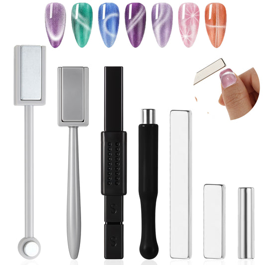 Wanmu 7Pcs Cat Eye Magnet for Nails, Strong Suction Nail Magnets Set for Nail Art, Cat Eye Gel Nail Polish Magnet Tools Double-Head Nail Magnetic Stick for Salon DIY Home