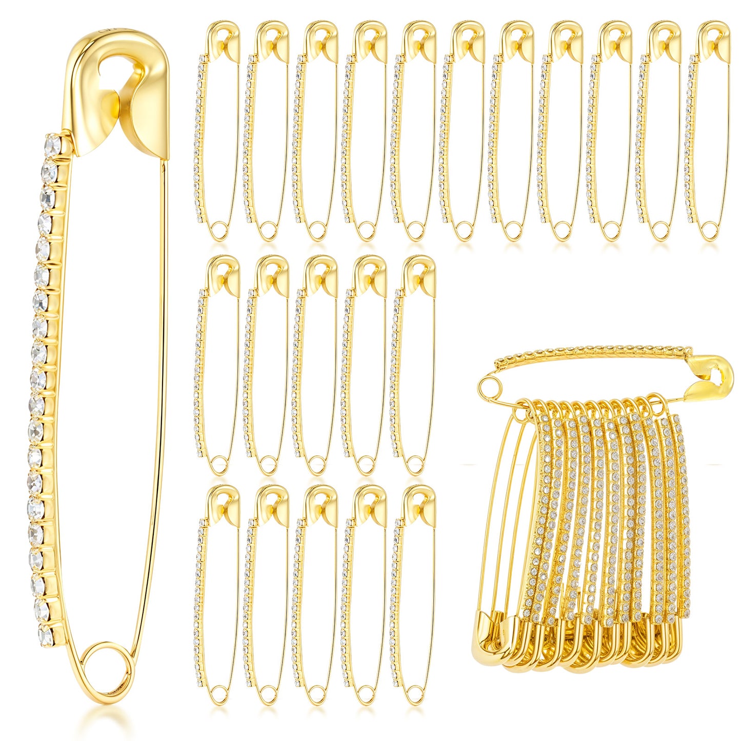 Wanmu 30 Pcs Gold Rhinestone Safety Pins Decorative Gold Brooch Sweater Shawl Clips Women Brooch Pins Faux Crystal Pearl Shiny Brooches Safety Pins for Women Skirts Scarf Lapel Hat Sweater Accessories