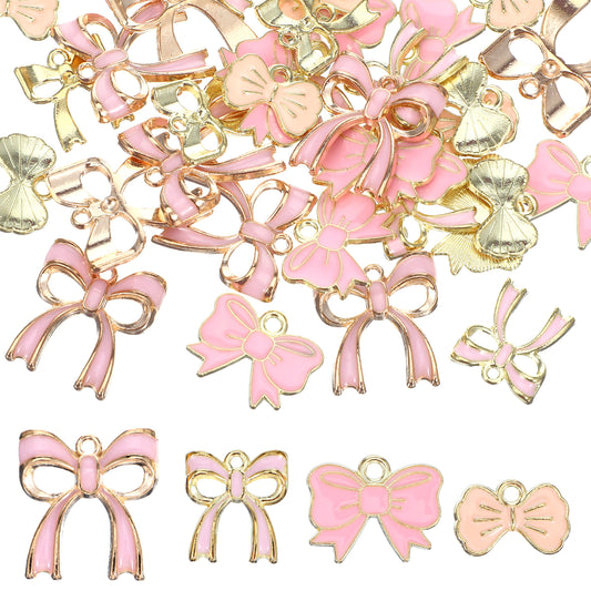 COMNICO Bow Charms for Jewelry Making, 40Pcs Enamel Charms 4 Styles Cute Bowknot Charms Bow Tie Pendants for Women Girls Necklace Bracelet Earrings DIY Craft Supplies