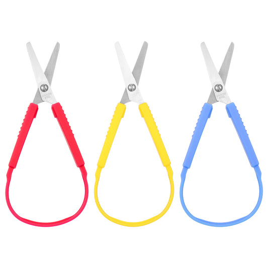 3 PCS Mini Loop Scissors, Adaptive Design Scissors Colorful Grip Scissor Right and Lefty Support, Squeeze Easy Grip Loop Scissor for Special Need