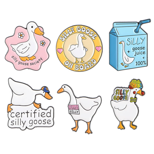 6Pcs Funny Animal Enamel Pins Set Cute Goose Themed Badge Pins for Backpack Bulk Aesthetic Novelty Lapel Pin for Clothes Cartoon Brooches for Hats Bags Jackets Decoration