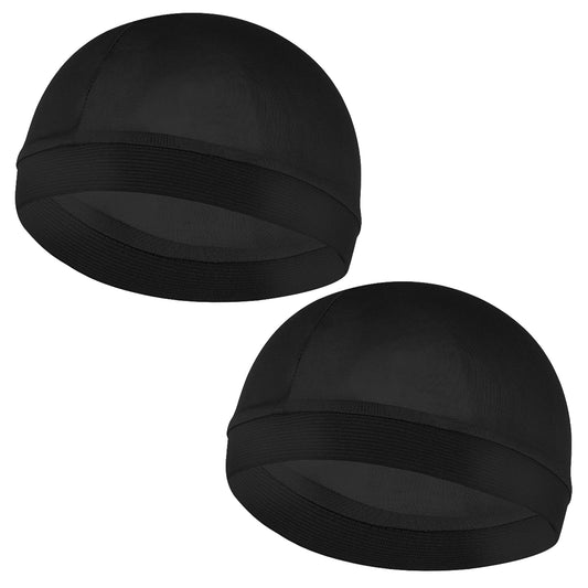 YUXIANLB Turban for Men Wave Cap Bald Caps for Men 2Pcs Shower Hair Caps Black Elastic Band Hats Fine Compression Over Durags Liner Sweat Wicking Unisex for Running Cycling Sports Sleep Shower