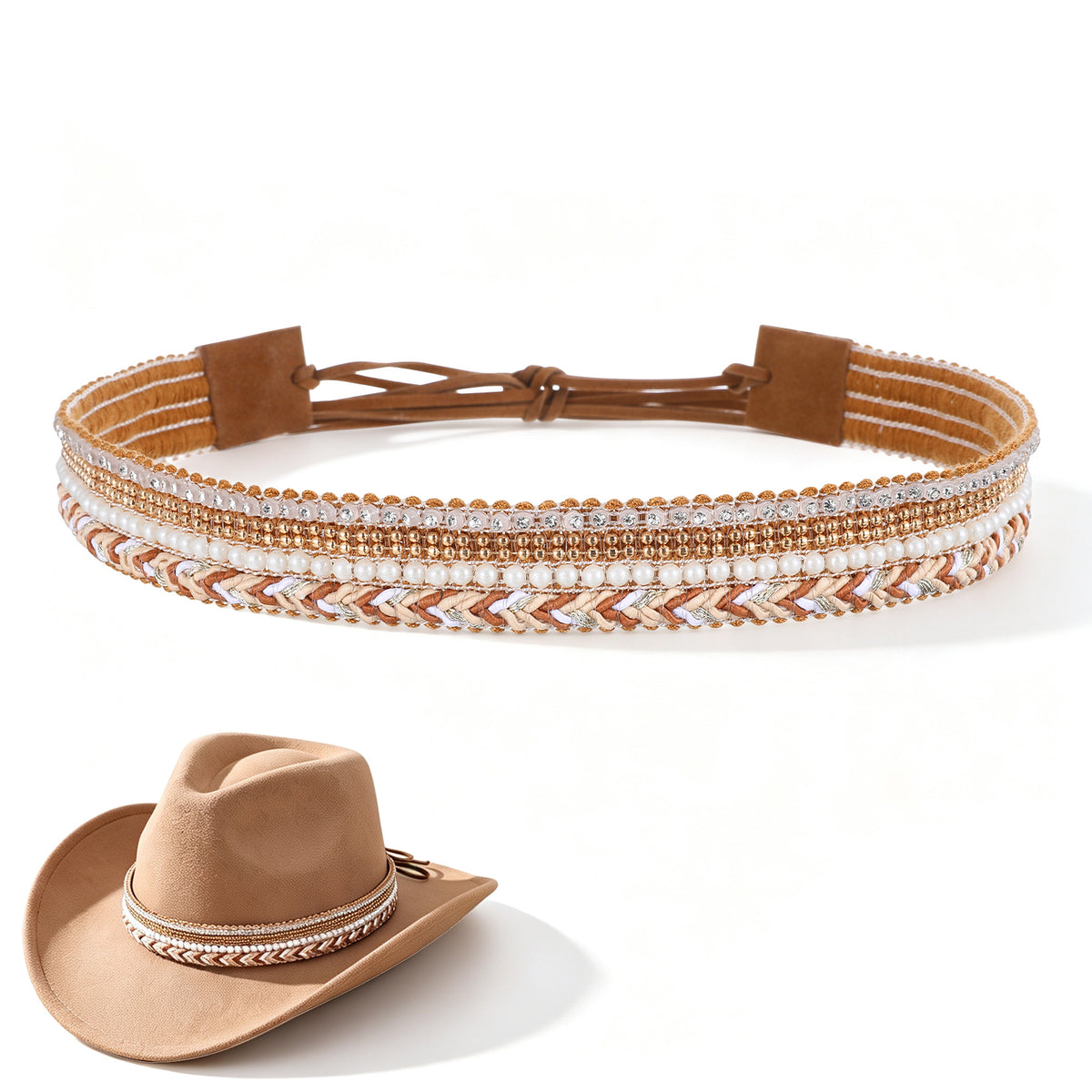 Heclia Cowboy Hat Bands Brown Western PU Boho Hatbands Cowgirl Hatbands