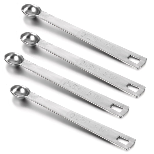 Sibba 1/8 Teaspoon 4Pcs Small Measuring Spoon Single Measuring Spoon Individual Tiny Scoop Long Handle Spoons Stainless Steel TSP (1/8 TSP | 0.63 mL | 0.63 cc | 1/64 oz) for Cooking Kitchen