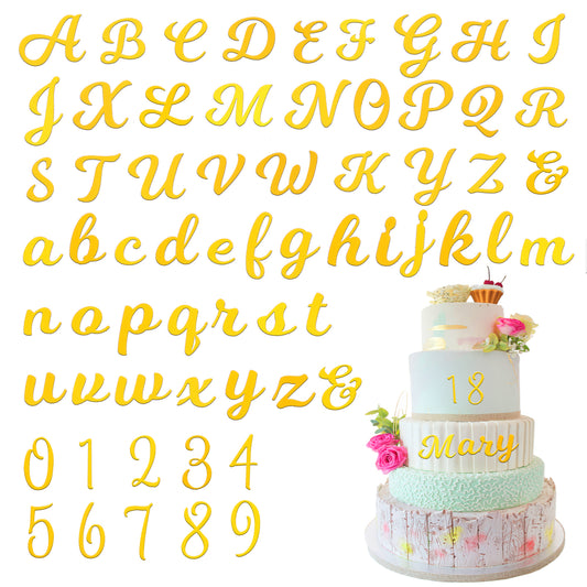 64 Pcs Golden Cake Toppers Alphabet Numbers Acrylic Cake Top Decoration Mirror Cupcake Banner Sticks Pastry Decor Sign for Party Anniversary Baby Shower Personalized Supplies