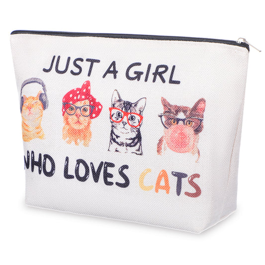Sibba Cat Makeup Bag Cute Cosmetic Bags Funny Cat Gifts Makeup Bag with Zipper Cat Lover Cases Travel Makeup Purse Cat Mom Stuff Just A Girl Who Loves Cats Makeup Bag for Birthday Christmas