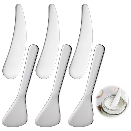 6 Pcs Mini Metal Makeup Spatula Cosmetic Skincare Applicator Facial Massage Beauty Tools Reusable Cream Spatula Beauty Accessories for Mixing Sampling Mask Eyecream Essences Lotions Moisturizers