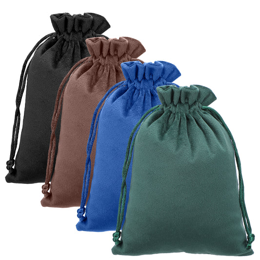 Sibba 4Pcs Velvet Drawstring Gift Bags, 7 x 5 Inch Soft Velvet Small Pouches for Dice, Rune, Tarot, Crystals, Jewelry and Gifts, 4 Colors