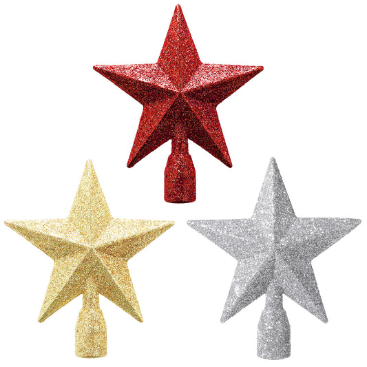 Sibba Christmas Tree Topper Decoration 3 PCS Pentagram Decorative Holiday 4 inch Sparkle Star Themed Ornament Glitter Stars Seasonal Decor Sparkle Holder Thanksgiving Home Decorate Festive Atmosphere