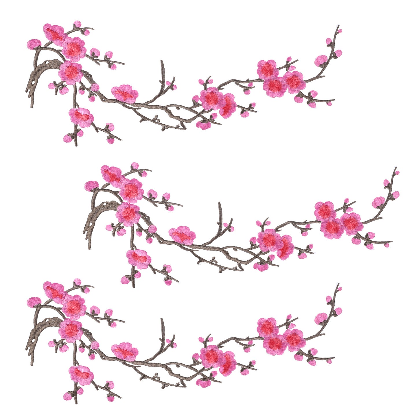 Hadnves 3 Pcs Embroidery Blossom Iron On Patches Pink Plum Cherry Applique