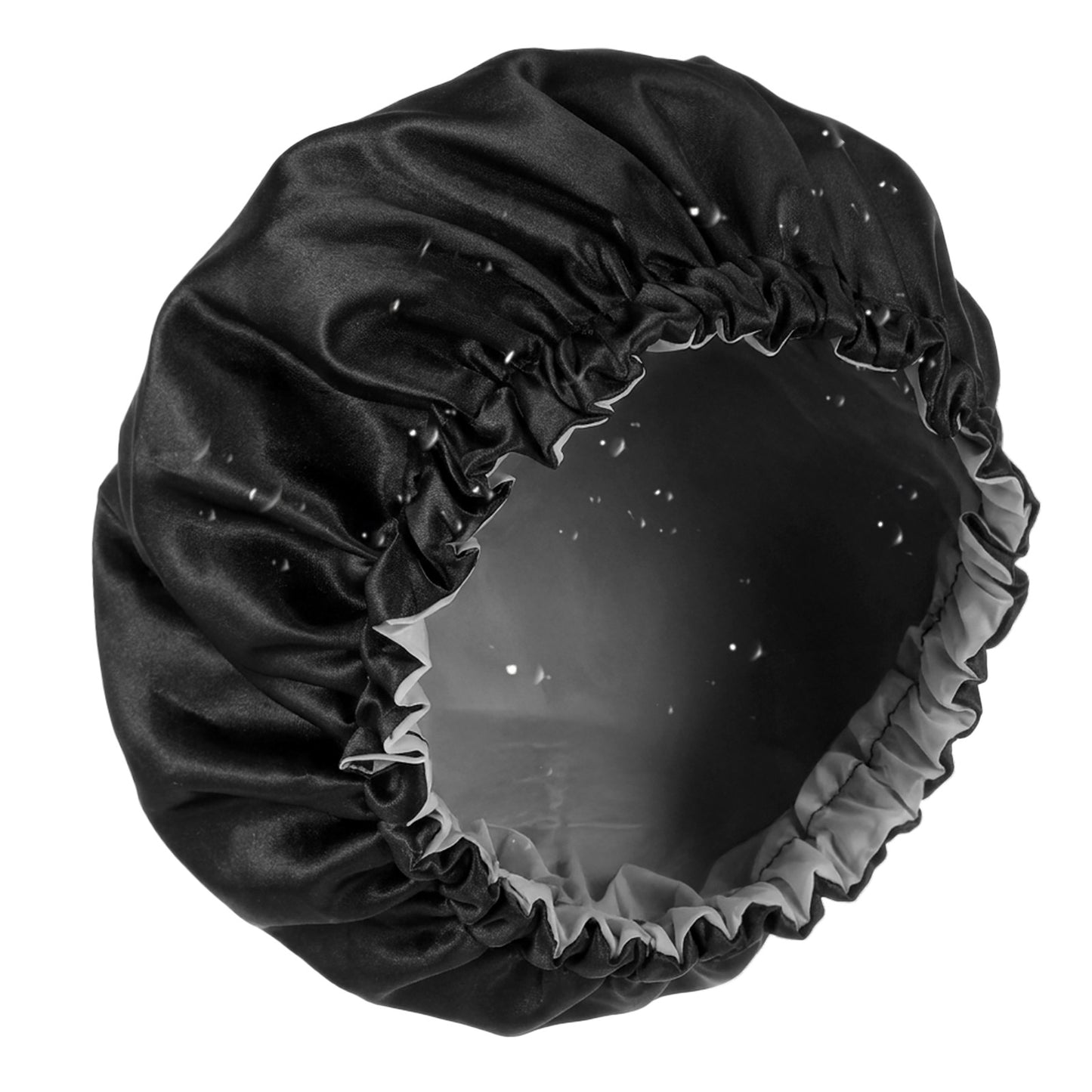 Gjinxi Shower Cap, Terry Lined Hair Bonnet Layer Waterproof Adjustable Shower Caps for Women Thick Hair (Black)