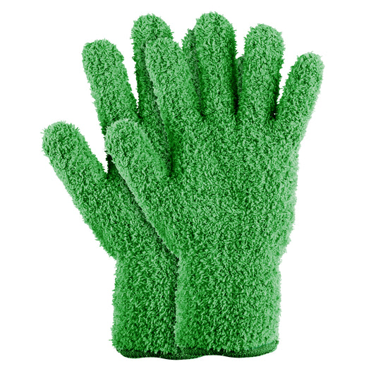 Sibba 2pcs Dusting Mitt Gloves Microfiber Auto Household Cleaning Mittens Cloth Coral Fleece Reusable Washable Gloves for Men Women Kitchen House Blinds Plants Windows Mirrors Lamps Car Washing(Green)