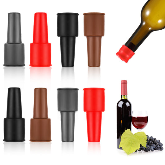 8 Pcs Silicone Wine Stoppers Leak Proof Sparkling Wine Bottle Covers Reusable Champagne Saver Corks Cap Tight Seal Beer Sealing Lids for Keep Beverage Sealed and Fresh