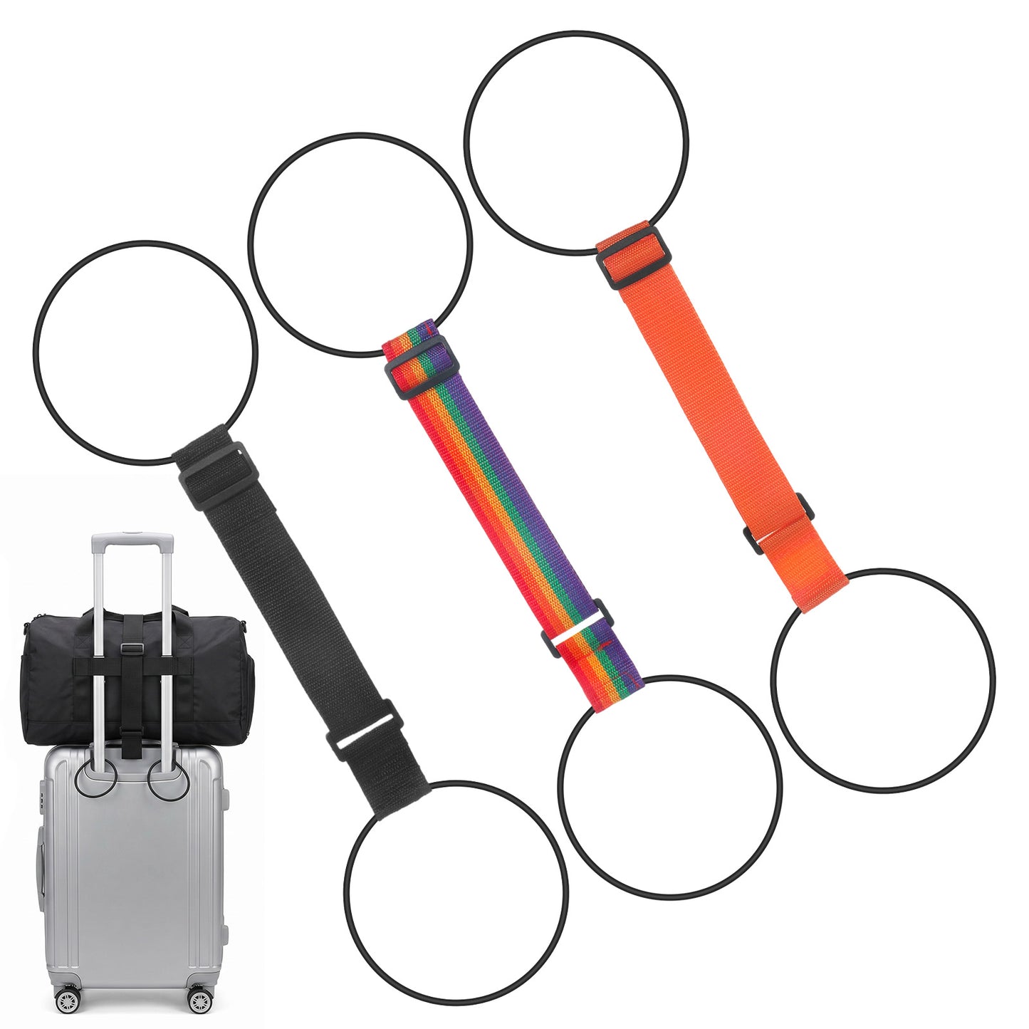 QFGasre Luggage Straps for Suitcase, 3 Pcs Elastic Long Adjustable Strap Multi-Functional Durable Luggage Connector Straps Portable Travel Packing Strap for Suitcases Backpacks Accessories