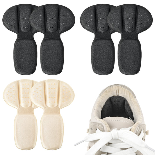 Sibba Back Heel Cushion Pads 3 Pairs Mesh Sticky Shoe Grips Boots Inserts Reusable Foot Guards Liners Sponge Insoles Protectors Anti Slip Pad Bottom Padding Fit Women Men (Black, Beige)