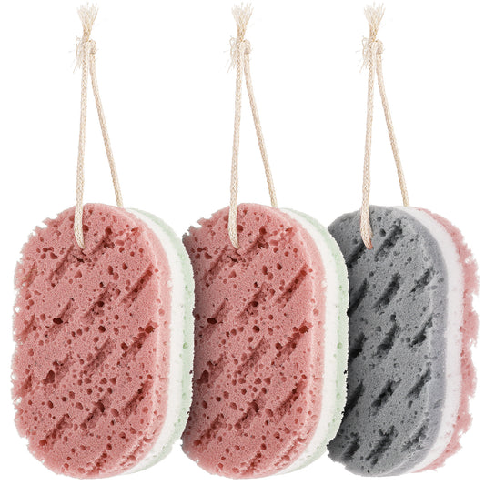 Dimeho 3PCS Bath Sponge for Women Soft Bath Sponge Gentle Sponge Loofah Body Scrubber Shower Sponge for Body Wash Bathroom Deep Cleansing Bathing Sponge Bathing Accessories 3 Colors Large Size