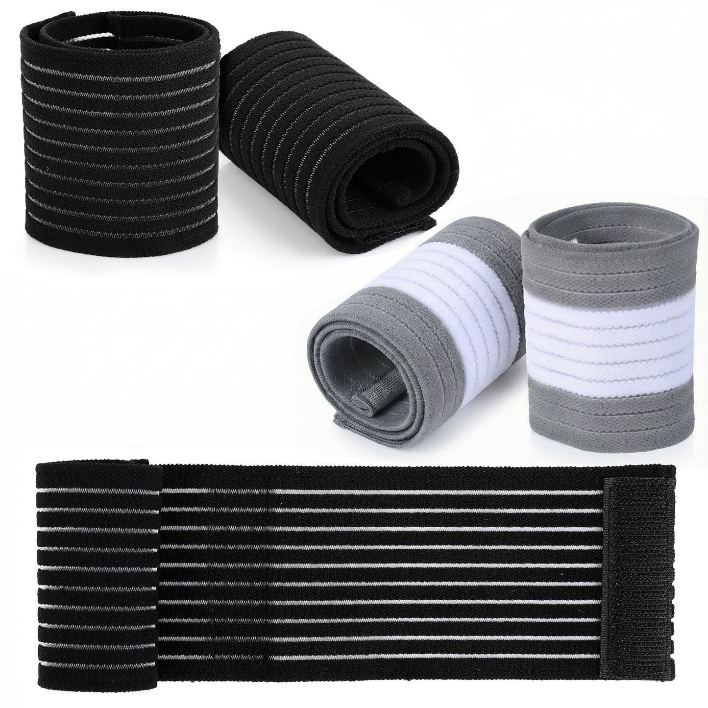 Sibba Elastic Wrist Support Wraps for Gym Strap Band Straps Brace Hand Bands Bandage Forearm Sport Compression Resting Splint Wristbands 4-Pack, Black/Grey