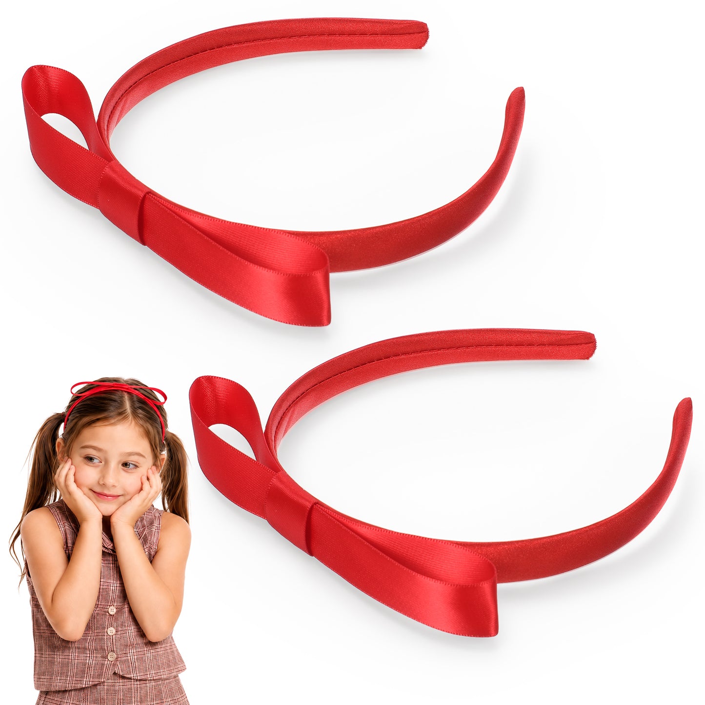 2 Pcs Red Bow Headbands for Women Cute Bow Knotted Hair Hoop