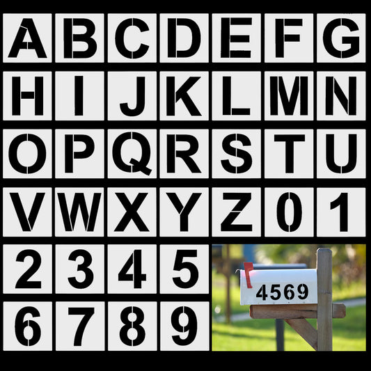 Wanmu 36pcs Number Stencils Set, 2.5 Inch Reusable Plastic Digital Templates 0-9 Address Number Painting Stencil Templates for Cake Stencil DIY Mailbox Parking Lot House Numbers