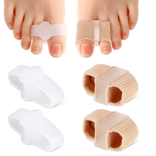 4pcs Bunion Toe Separators Skin-Friendly Soft Hammer Toe Straightener Foot Corrector Double Orifice Toe Spacers Breathable Fabric Lining Splint Protector for Overlapping Toes Correct Alignment Relief