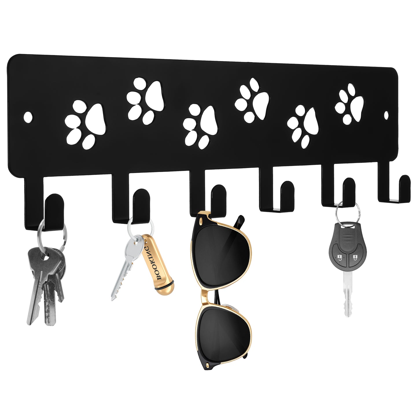 QFGasre Keys Holder for Wall Keys Hooks with 6 Hooks Wall Mount Dog Leash Organizer with Screw Anchors Coat Rack Bag Hat Hanger Black Hook for Entrance Living Room Kitchen-Gifts for Dog Cat Lovers