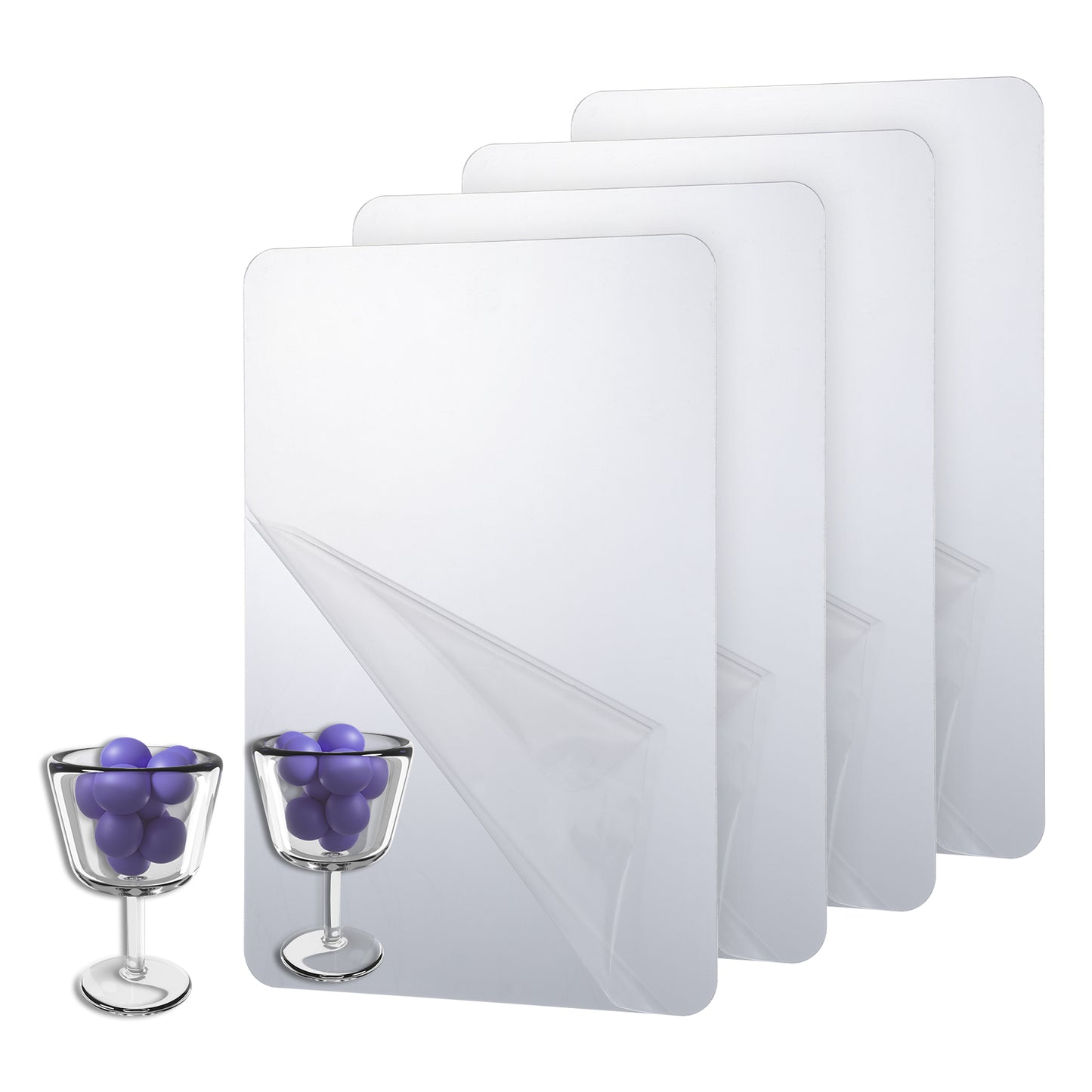 FNANJWQ 4 Pcs Acrylic Self Adhesive Mirror Sheet for Wall, Plastic Non Glass Sticky Kid Shatterproof Safety Mirror Tiles for Classroom Playroom Wall Hang Mirro Bedroom Door, Rectangle 8x12 inch