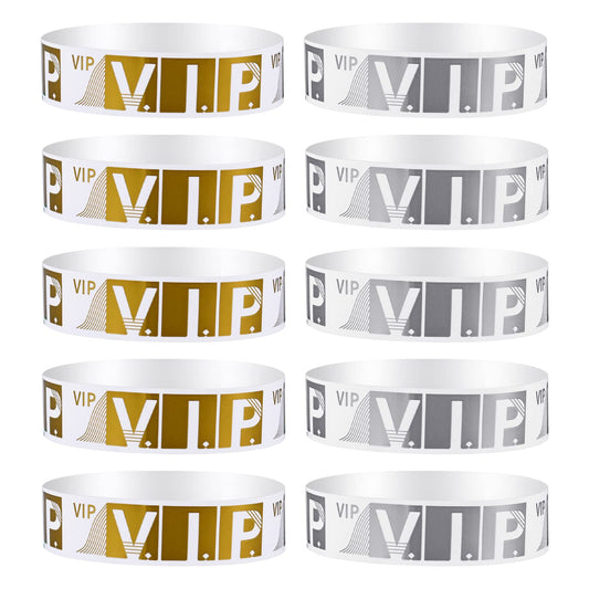 Sibba 200 Count Wrist Bands Wristband Badges Waterproof Paper Bracelets Coloreds Admission Festivals Party Events Arm Hand Labels Holder Indexes Stamps Strap Office School Supplies(Golden/Silver)