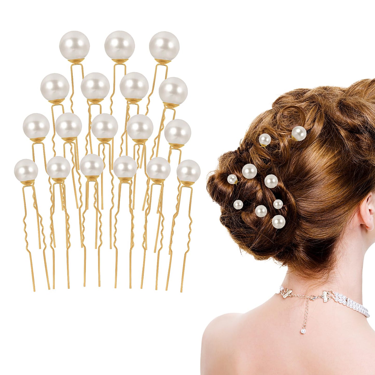 Sibba Wedding Pearl Hairpin 18Pcs Bride Hair Pins Rhinestone Bobby Clips Grace Headpiece Styling U Shaped Head Accessories Gold Head Grips for Bridesmaids Women Party Birthday