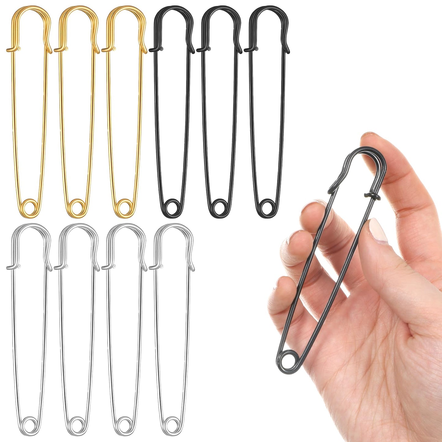 Qianyu 10 Large Safety Pins 10 cm Extra Large Safety Pins Set in 3 Colours Ideal for Fashion Sewing Quilting Blankets Upholstery Work Laundry Outdoor Crafts Fabric