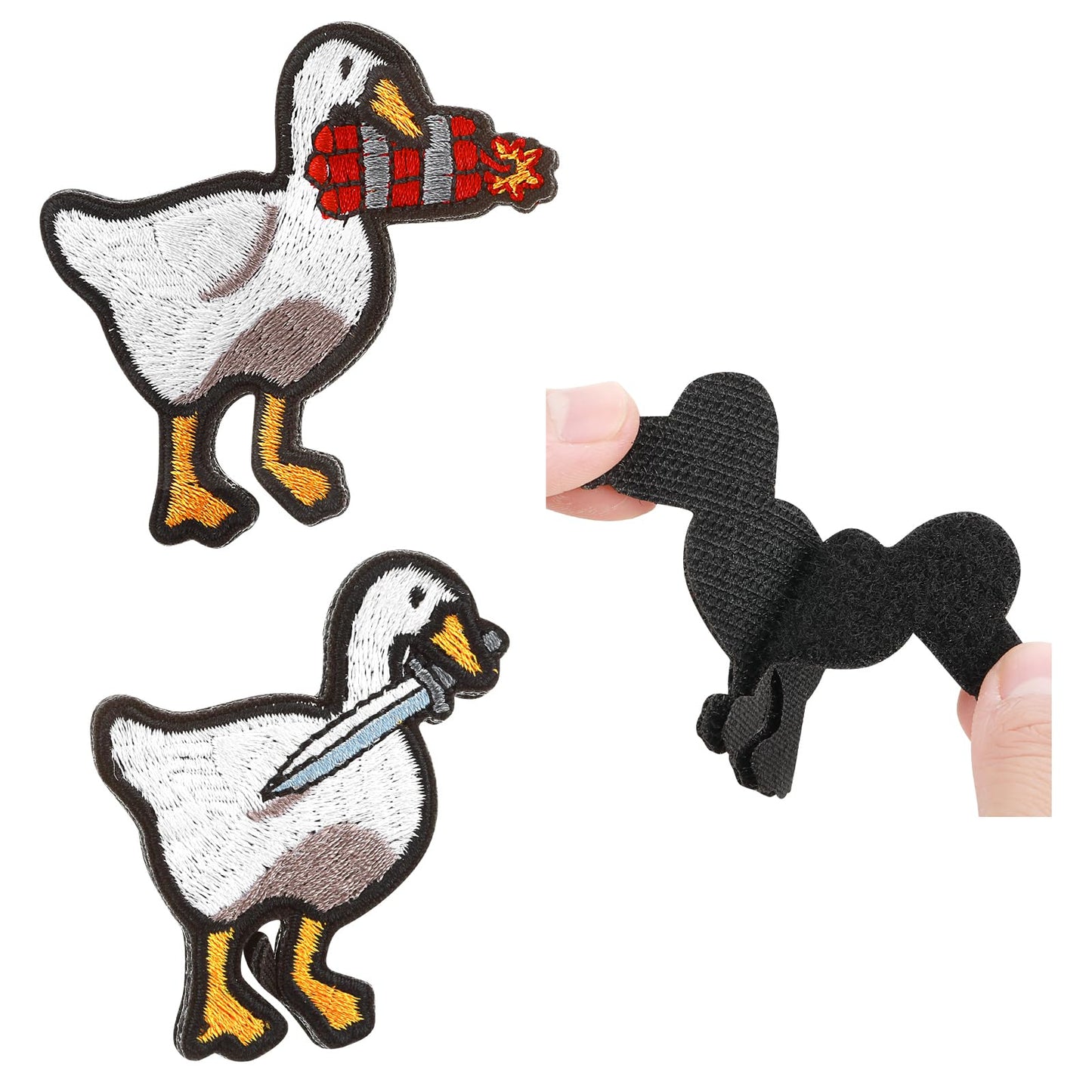 2Pcs Tactical Military Embroidered Patch Funny Duck Bite Knife and Duck with Explosive Iron On Patch Emblem Cute Applique for Backpacks Bags, Vest, Hat, Dog Harnesses (Style 1)